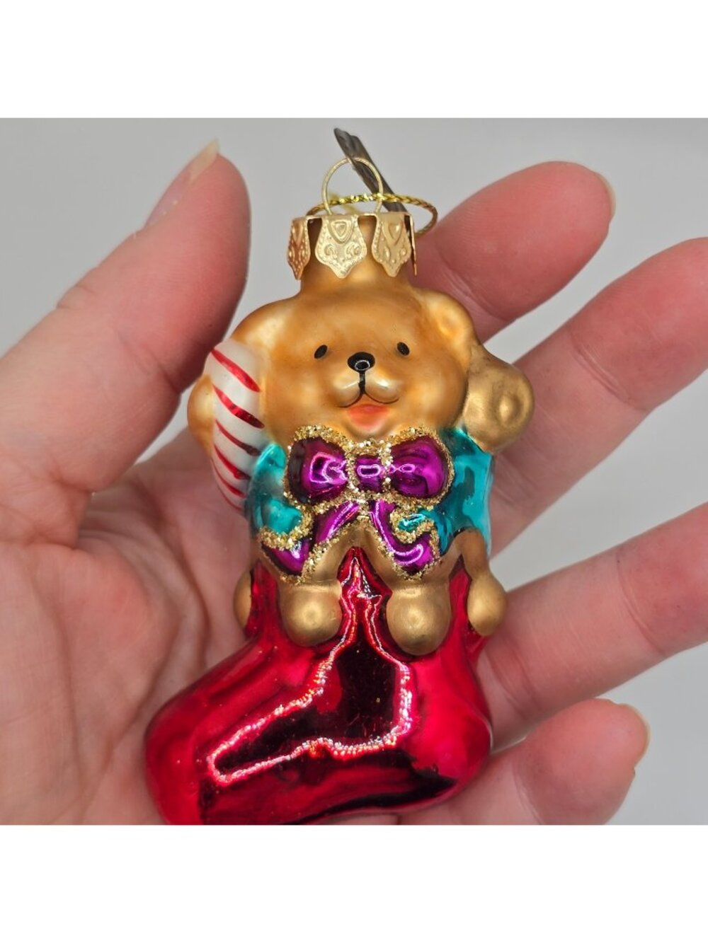 Christmas Ornament Glass Teddy Bear Stocking Thomas Pacconi Museum Series 2003
